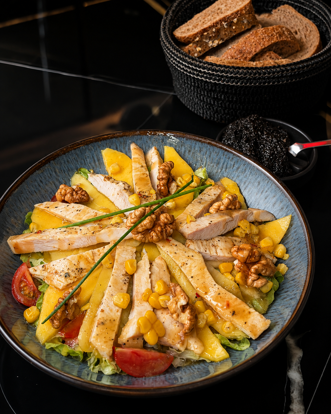 Exotic Mango Chicken Walnut Salad - Amsterdam Luxury Agadir